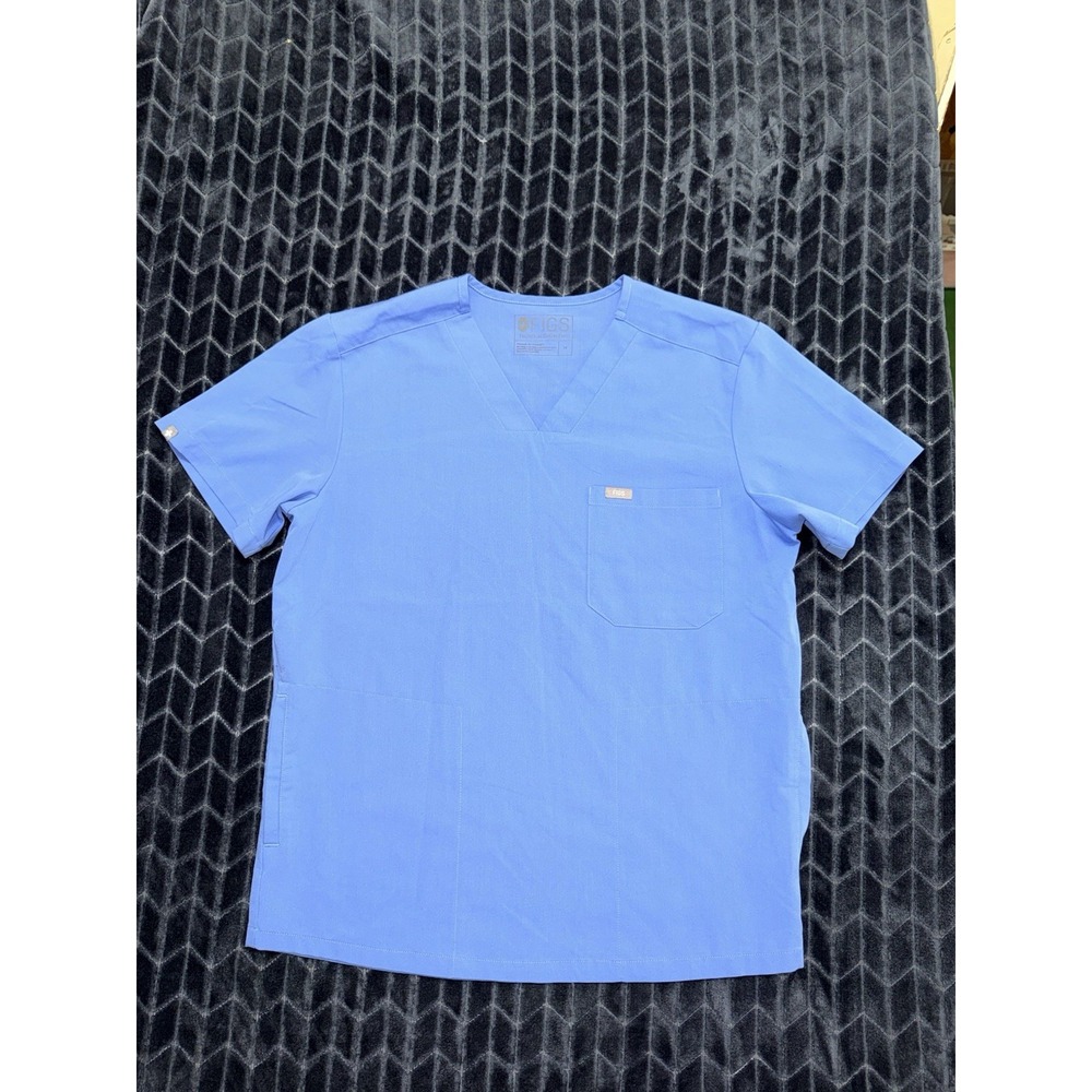 FIGS Women's Catarina V Neck Pocket Scrub Top Blue Short Sleeves Sz M